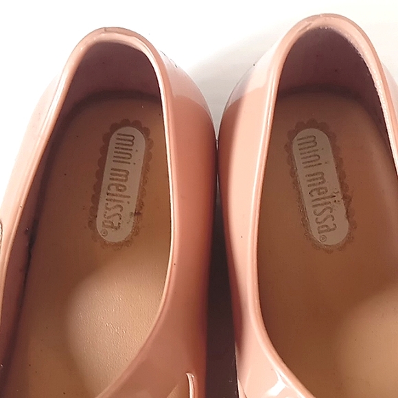 Mini Melissa Rose Gold Pink Bow Peep Toe Mary Janes Toddler Shoes Size-8 - Picture 4 of 7